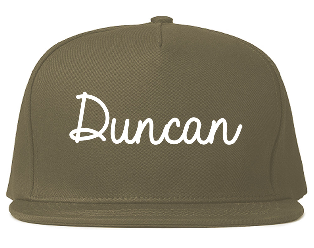 Duncan Oklahoma OK Script Mens Snapback Hat Grey