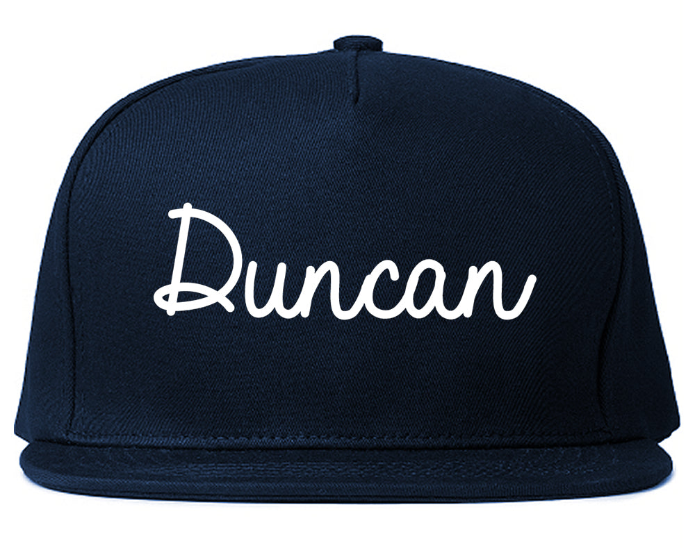 Duncan Oklahoma OK Script Mens Snapback Hat Navy Blue