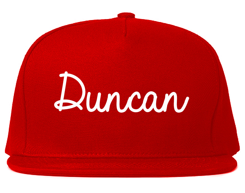 Duncan Oklahoma OK Script Mens Snapback Hat Red