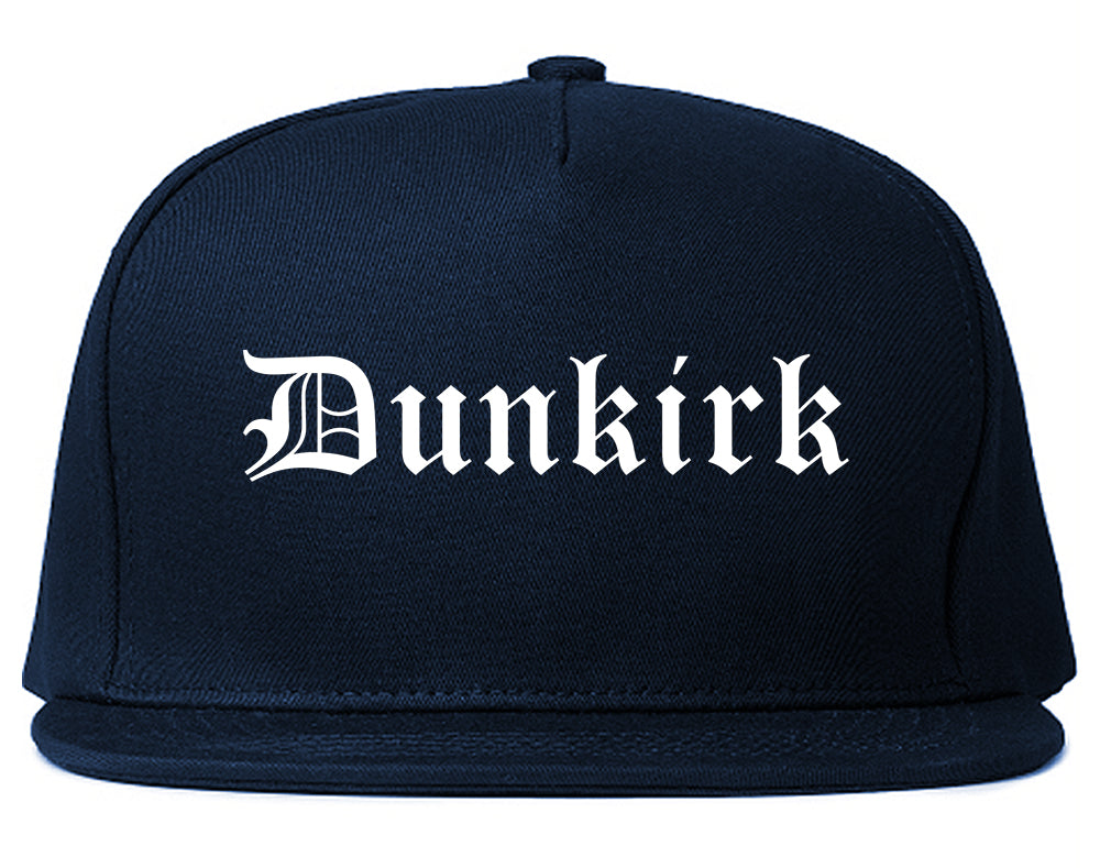 Dunkirk New York NY Old English Mens Snapback Hat Navy Blue
