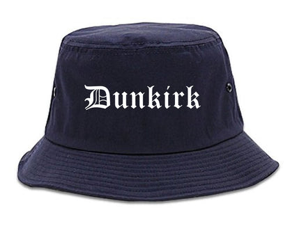 Dunkirk New York NY Old English Mens Bucket Hat Navy Blue