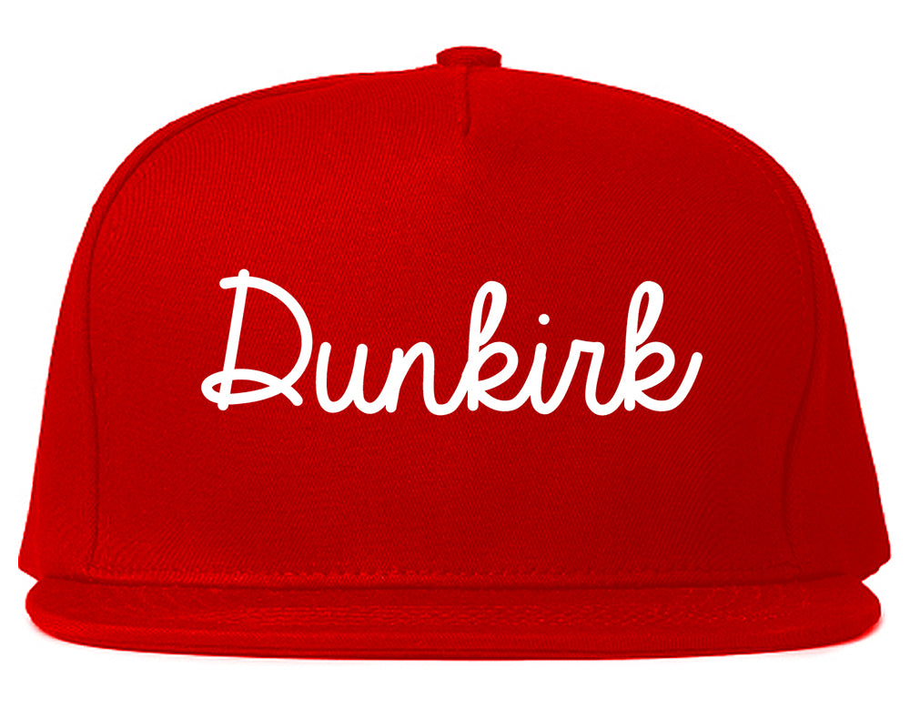 Dunkirk New York NY Script Mens Snapback Hat Red