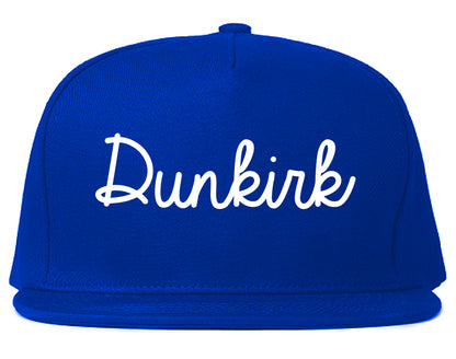 Dunkirk New York NY Script Mens Snapback Hat Royal Blue