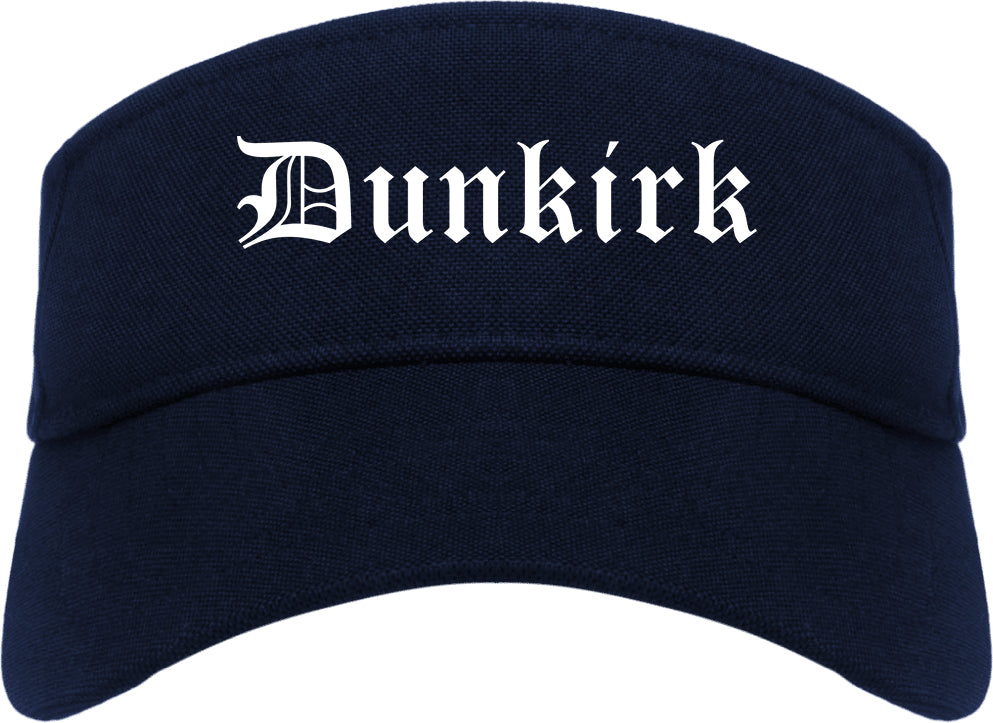 Dunkirk New York NY Old English Mens Visor Cap Hat Navy Blue
