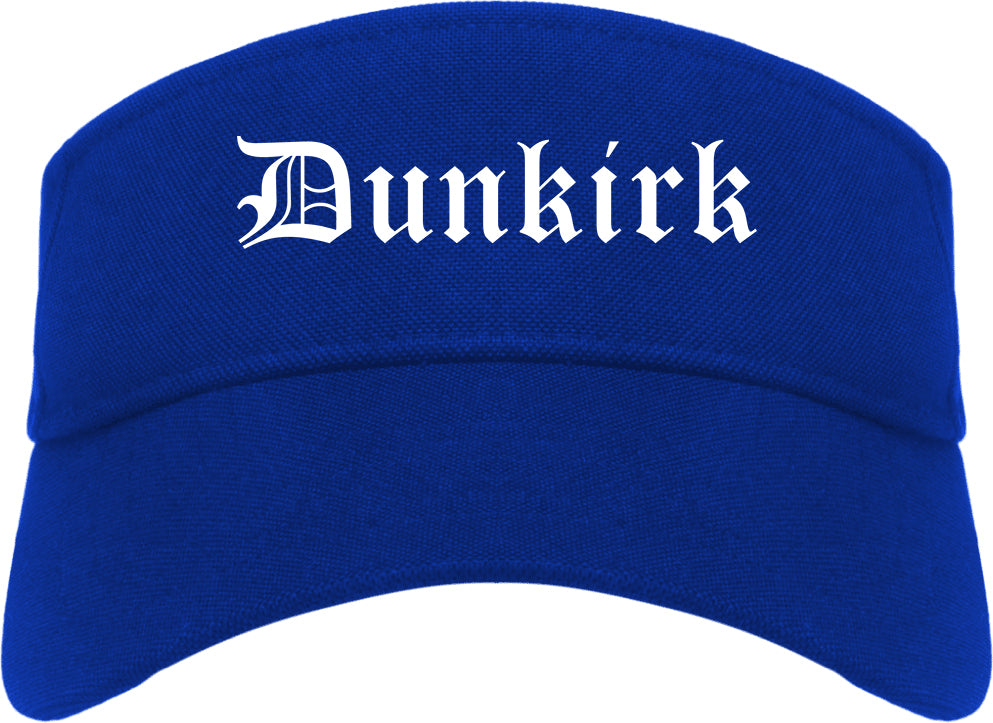Dunkirk New York NY Old English Mens Visor Cap Hat Royal Blue