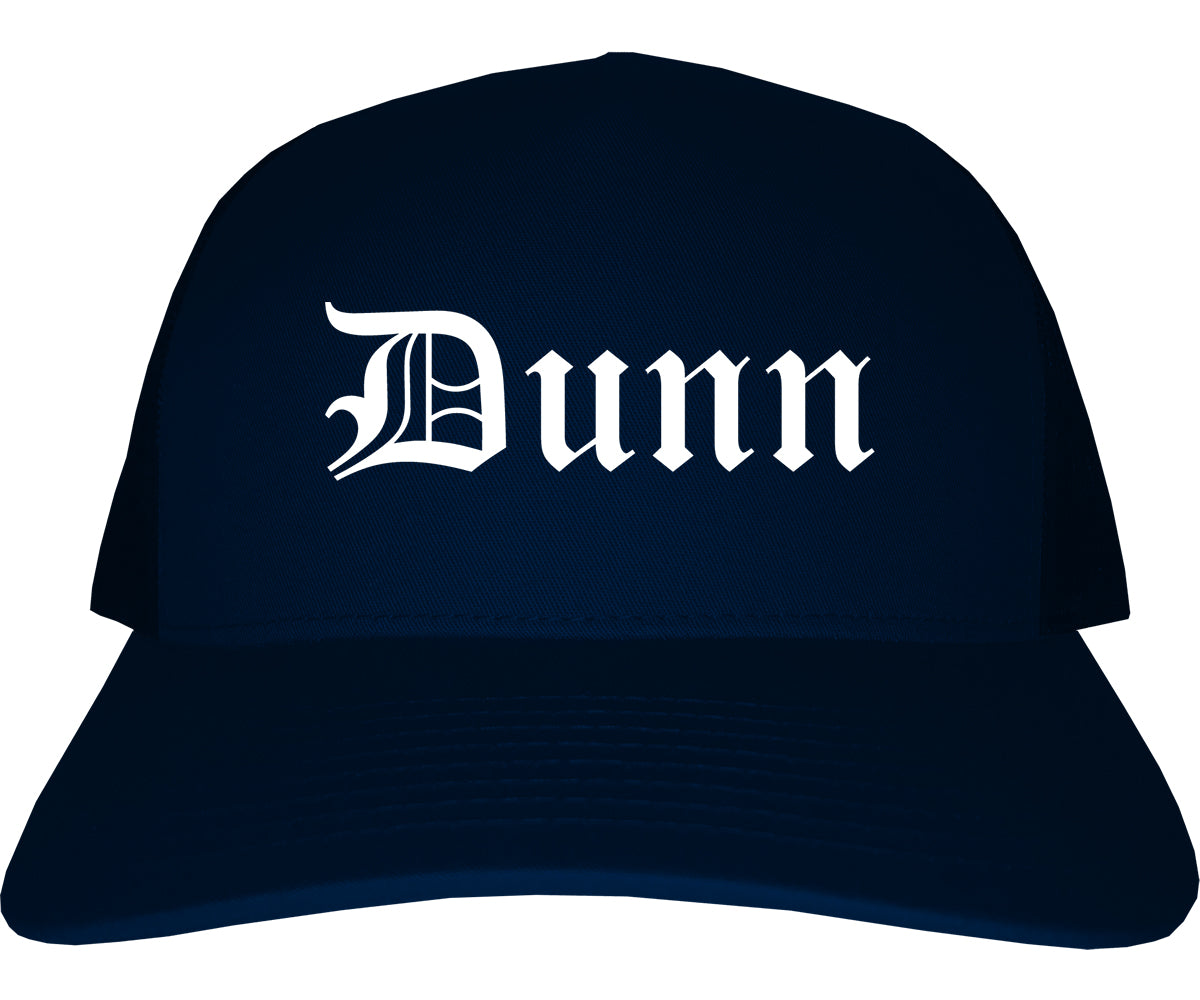 Dunn North Carolina NC Old English Mens Trucker Hat Cap Navy Blue