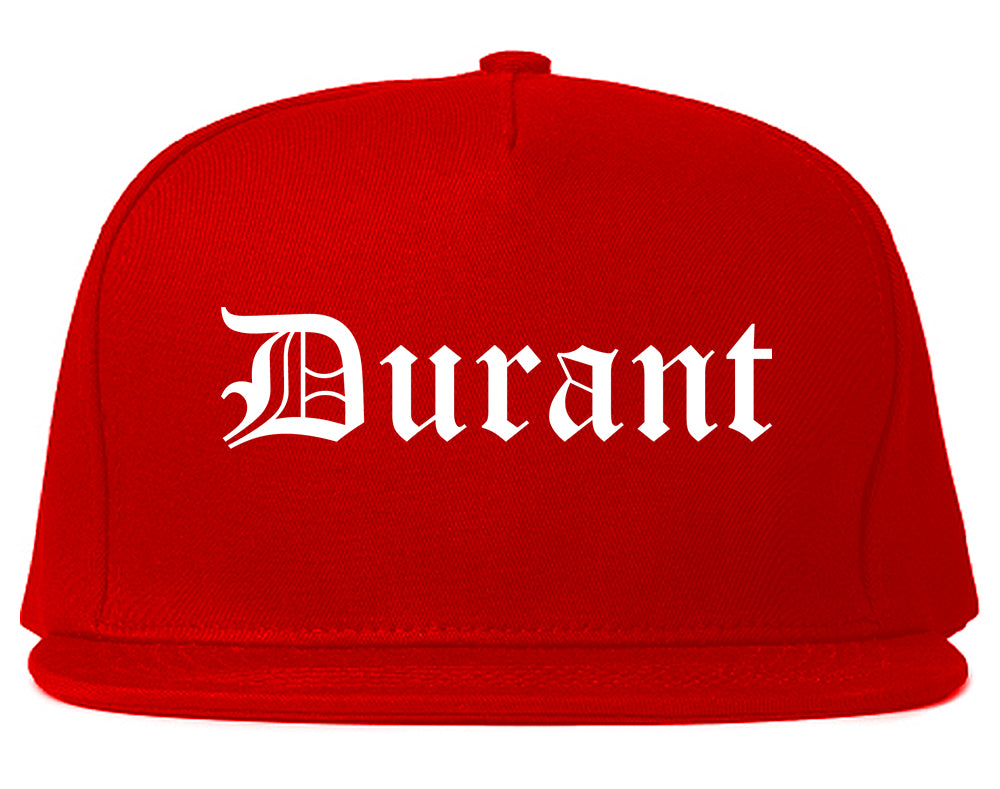 Durant Oklahoma OK Old English Mens Snapback Hat Red