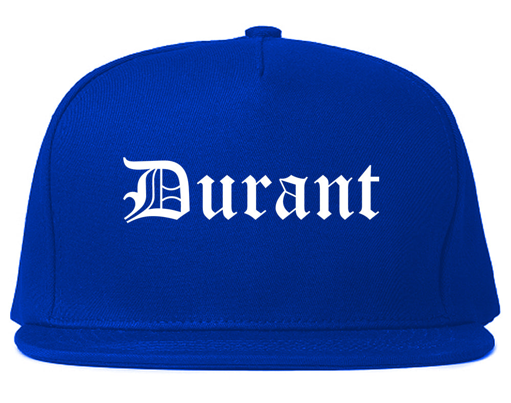 Durant Oklahoma OK Old English Mens Snapback Hat Royal Blue