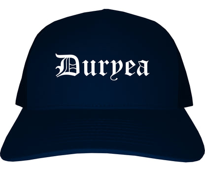 Duryea Pennsylvania PA Old English Mens Trucker Hat Cap Navy Blue