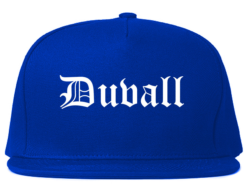 Duvall Washington WA Old English Mens Snapback Hat Royal Blue