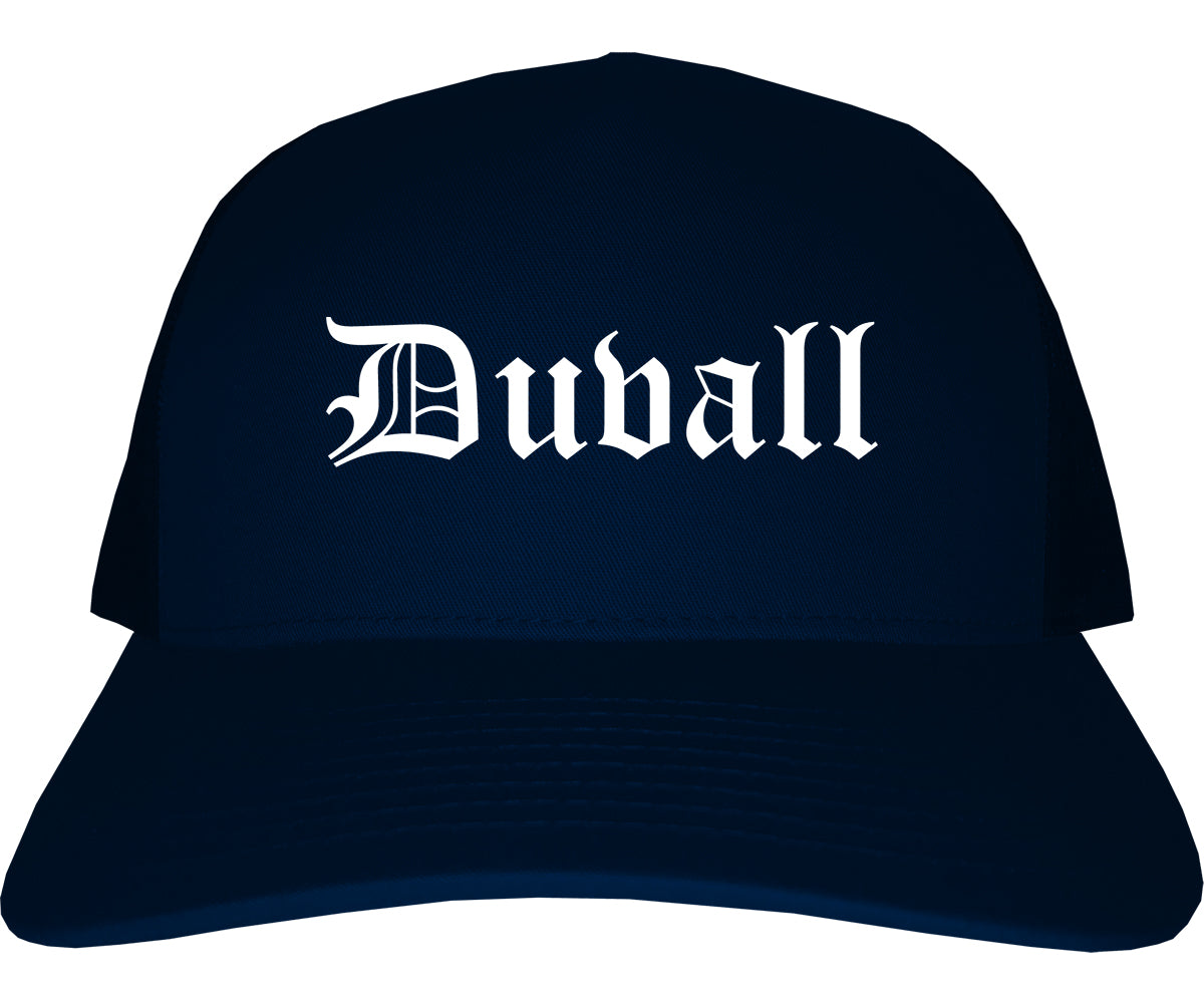 Duvall Washington WA Old English Mens Trucker Hat Cap Navy Blue
