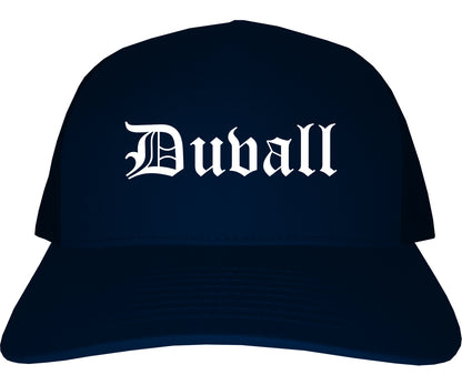 Duvall Washington WA Old English Mens Trucker Hat Cap Navy Blue
