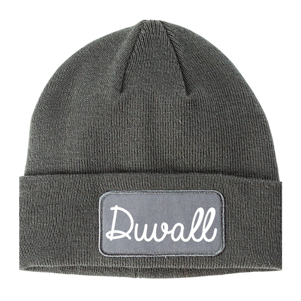 Duvall Washington WA Script Mens Knit Beanie Hat Cap Grey