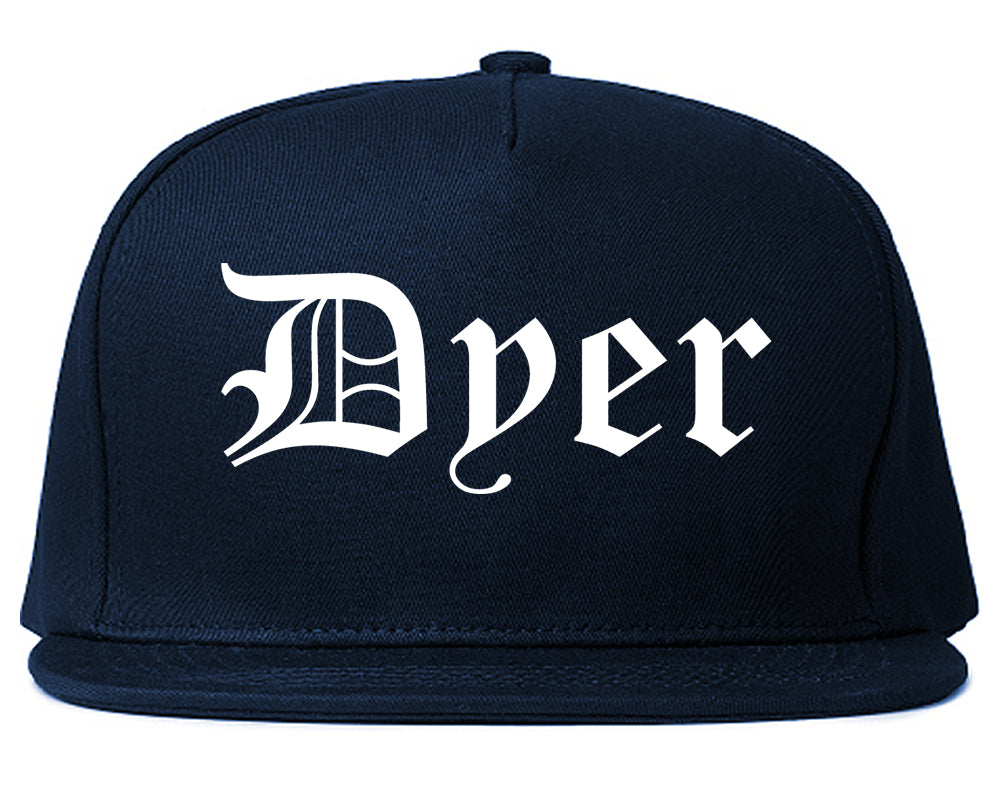 Dyer Indiana IN Old English Mens Snapback Hat Navy Blue
