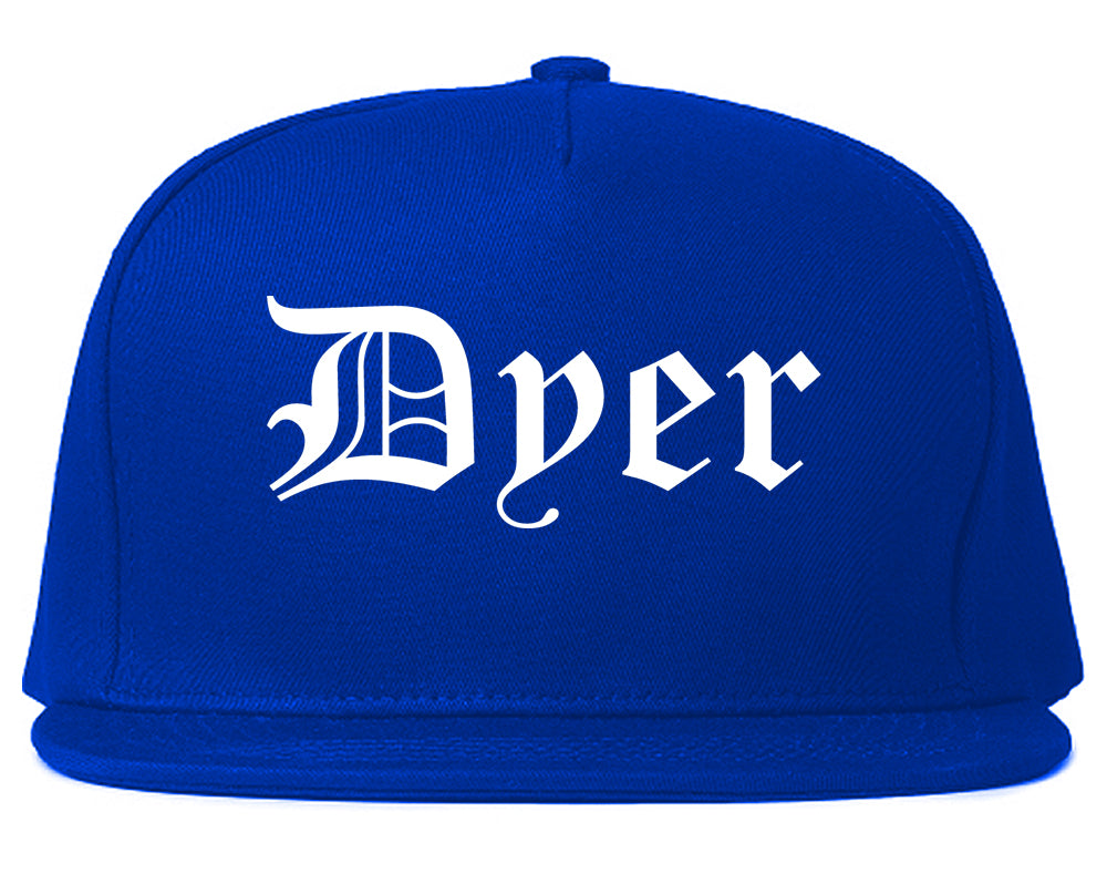 Dyer Indiana IN Old English Mens Snapback Hat Royal Blue