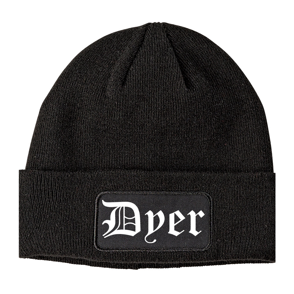 Dyer Indiana IN Old English Mens Knit Beanie Hat Cap Black