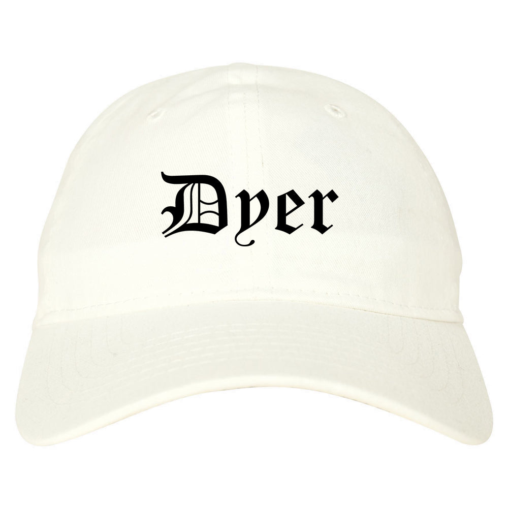 Dyer Indiana IN Old English Mens Dad Hat Baseball Cap White
