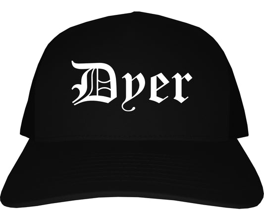 Dyer Indiana IN Old English Mens Trucker Hat Cap Black