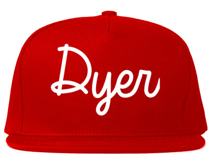 Dyer Indiana IN Script Mens Snapback Hat Red