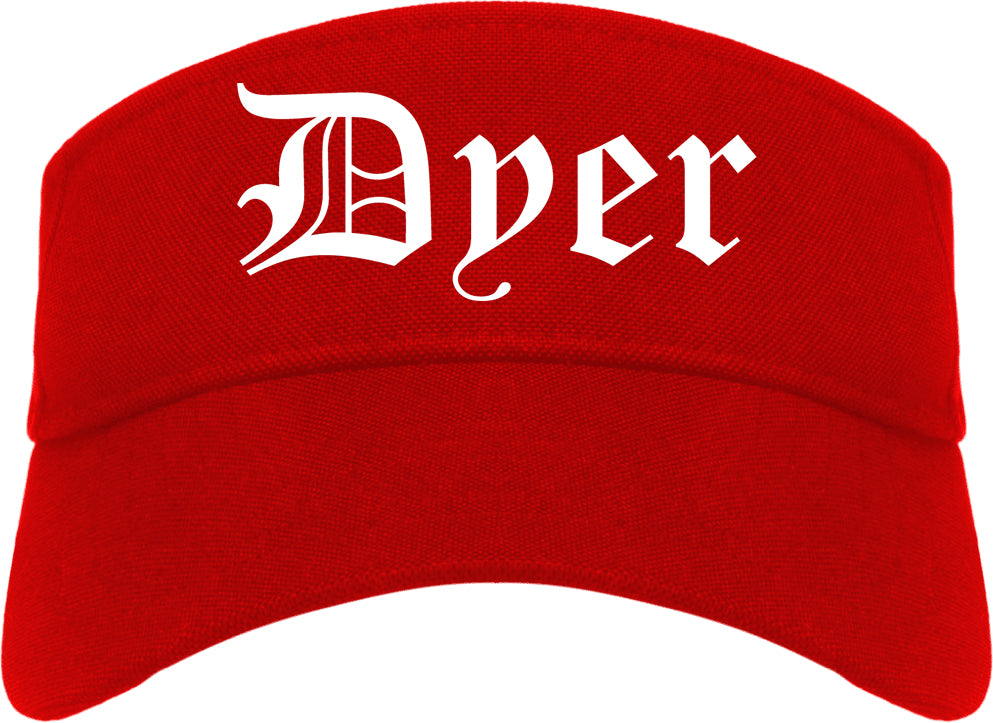 Dyer Indiana IN Old English Mens Visor Cap Hat Red