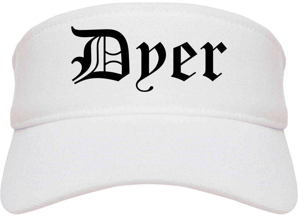 Dyer Indiana IN Old English Mens Visor Cap Hat White