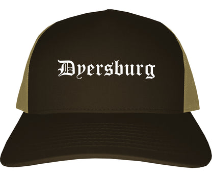 Dyersburg Tennessee TN Old English Mens Trucker Hat Cap Brown