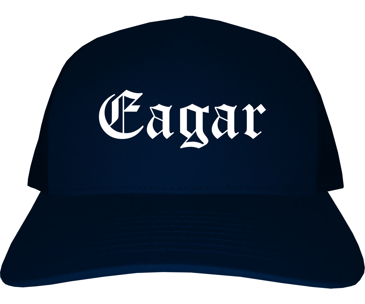 Eagar Arizona AZ Old English Mens Trucker Hat Cap Navy Blue