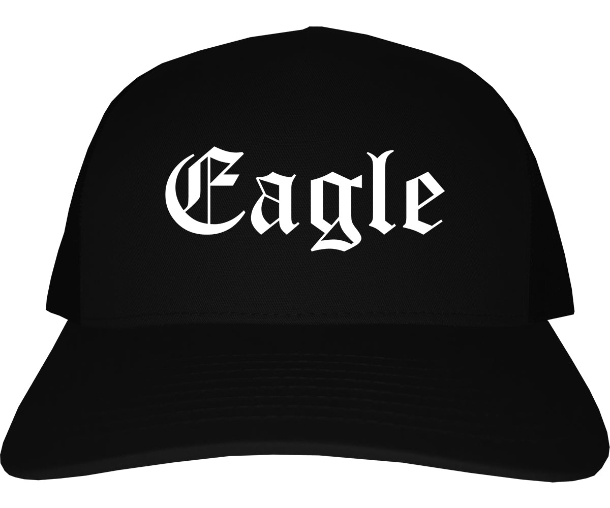 Eagle Idaho ID Old English Mens Trucker Hat Cap Black