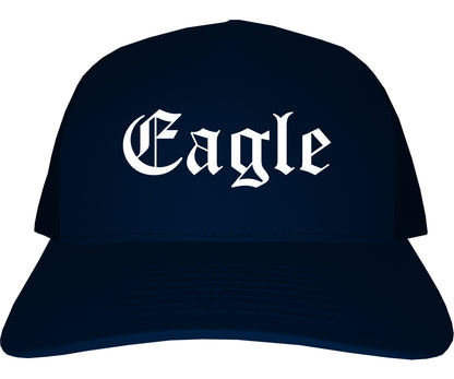 Eagle Idaho ID Old English Mens Trucker Hat Cap Navy Blue