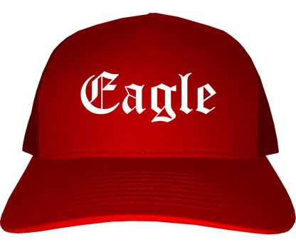 Eagle Idaho ID Old English Mens Trucker Hat Cap Red