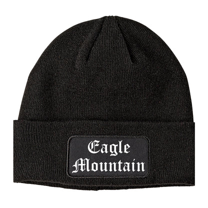 Eagle Mountain Utah UT Old English Mens Knit Beanie Hat Cap Black