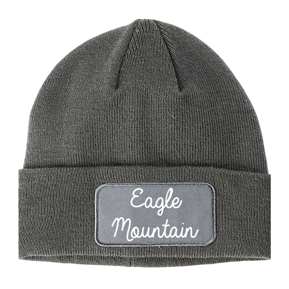 Eagle Mountain Utah UT Script Mens Knit Beanie Hat Cap Grey
