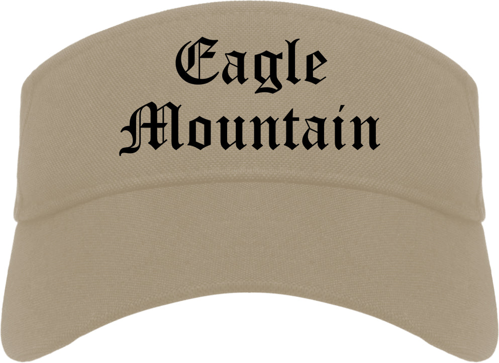 Eagle Mountain Utah UT Old English Mens Visor Cap Hat Khaki