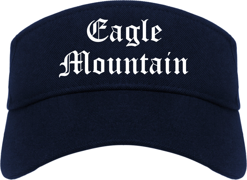 Eagle Mountain Utah UT Old English Mens Visor Cap Hat Navy Blue