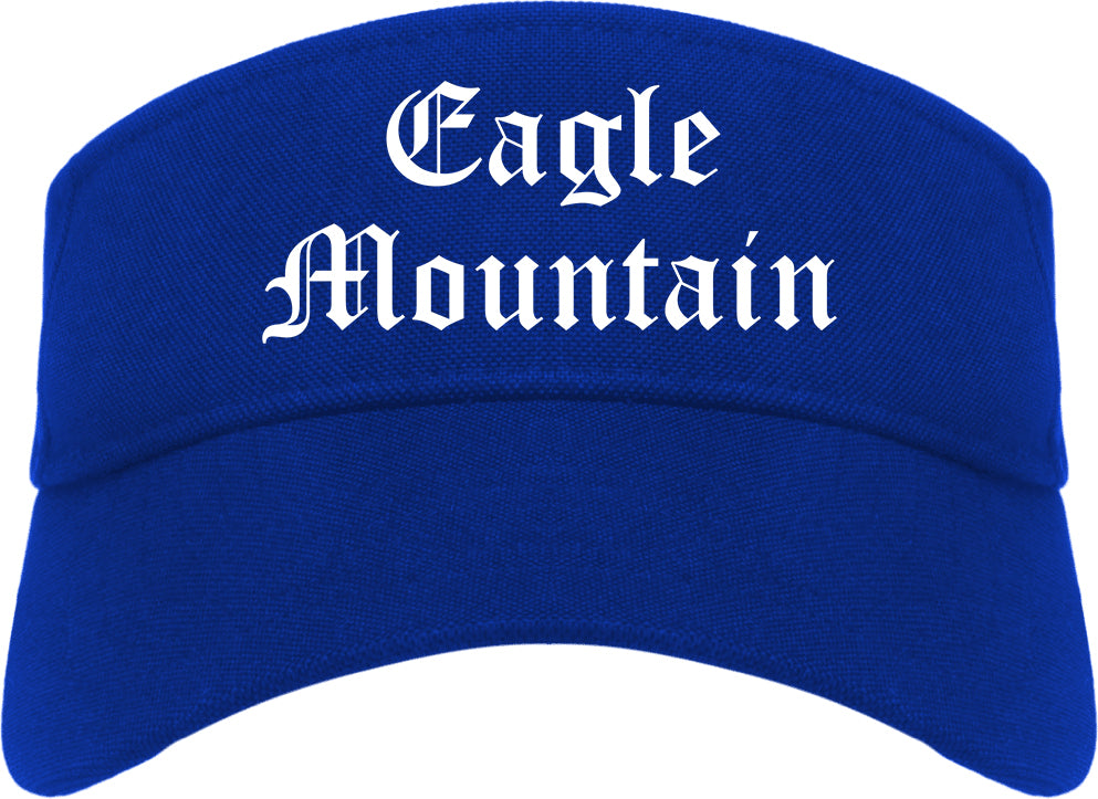 Eagle Mountain Utah UT Old English Mens Visor Cap Hat Royal Blue