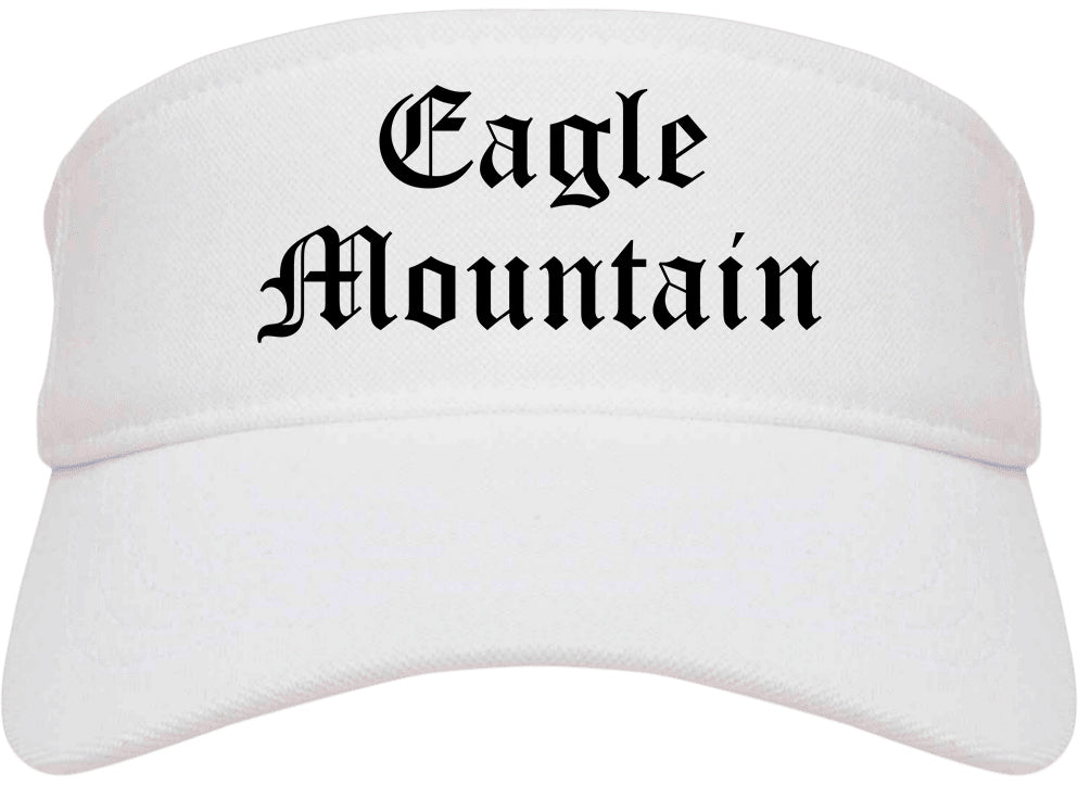 Eagle Mountain Utah UT Old English Mens Visor Cap Hat White