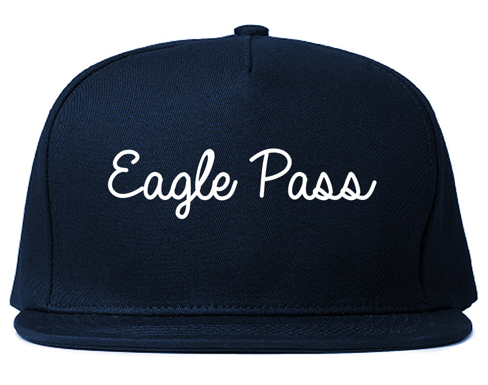Eagle Pass Texas TX Script Mens Snapback Hat Navy Blue