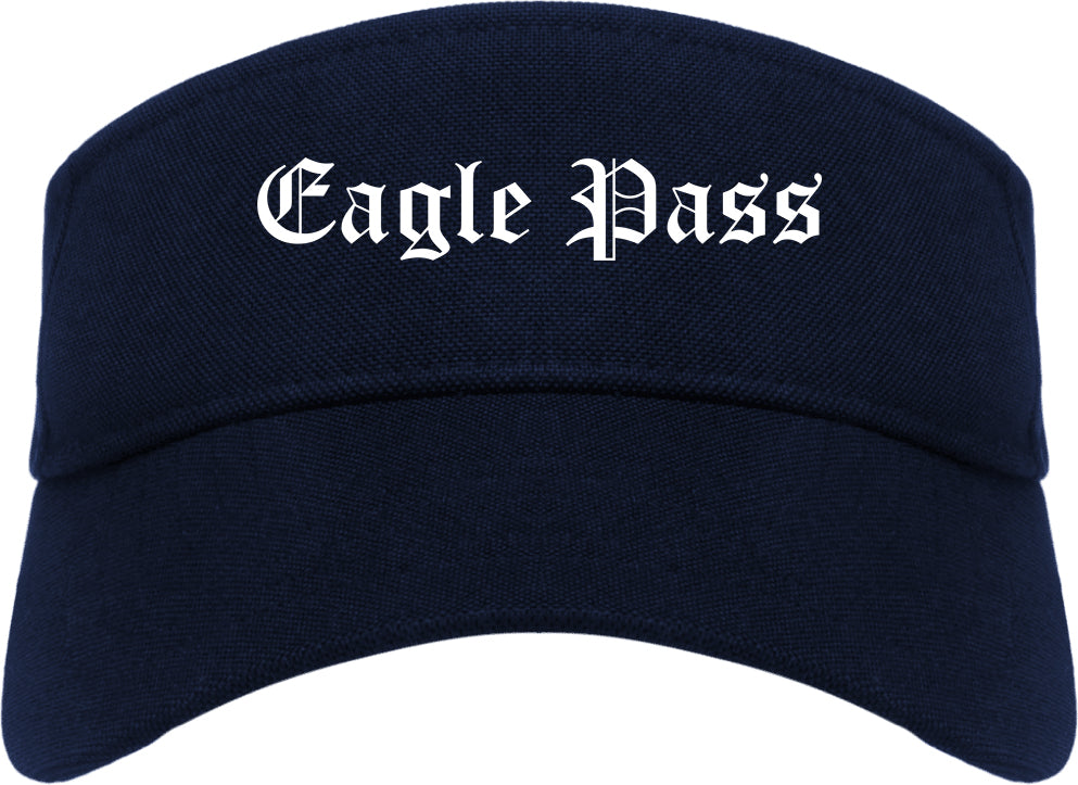 Eagle Pass Texas TX Old English Mens Visor Cap Hat Navy Blue