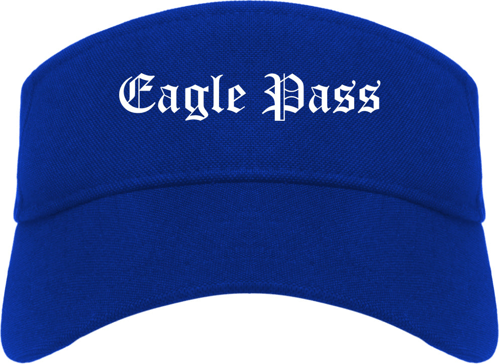 Eagle Pass Texas TX Old English Mens Visor Cap Hat Royal Blue