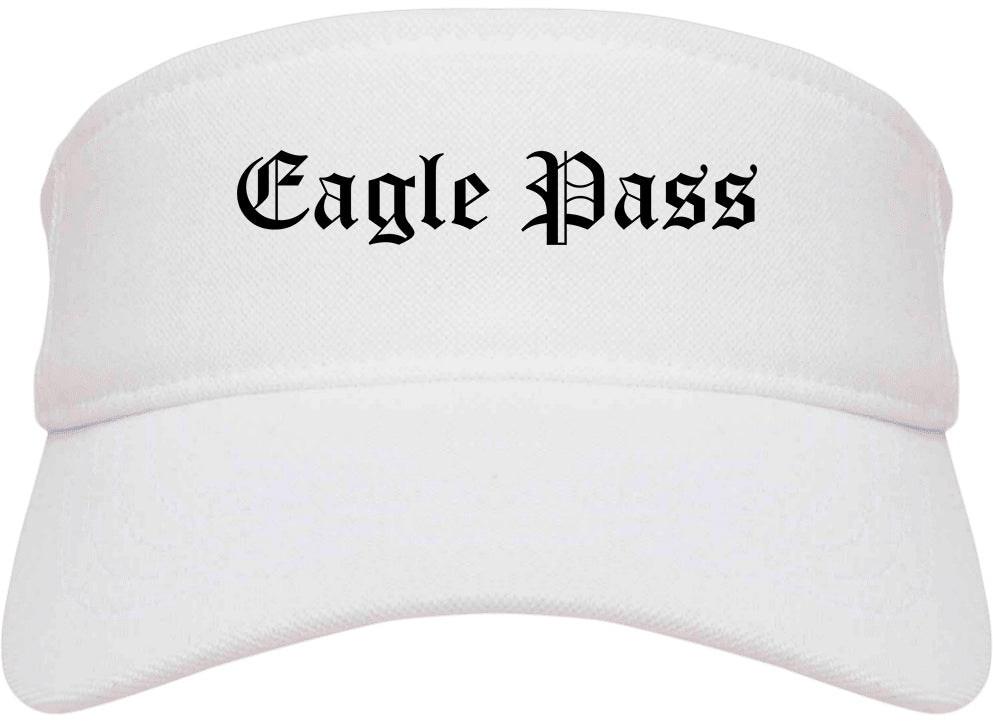 Eagle Pass Texas TX Old English Mens Visor Cap Hat White