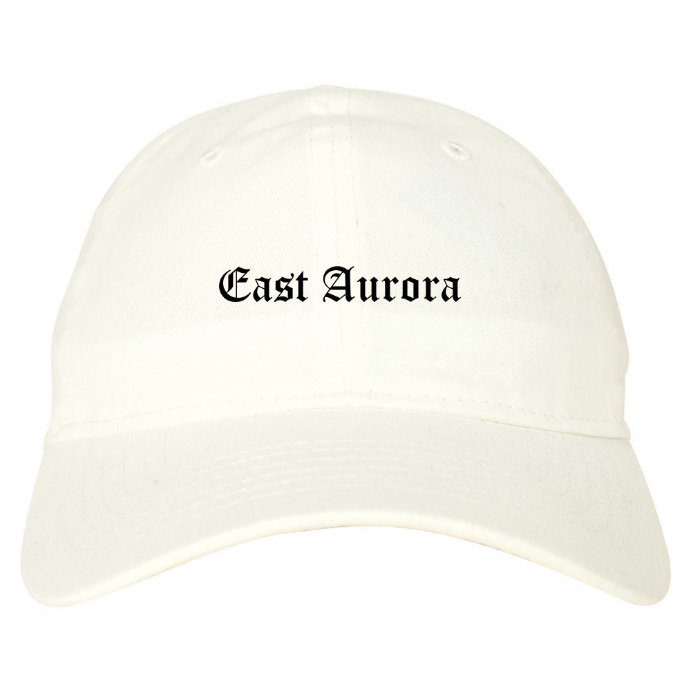 East Aurora New York NY Old English Mens Dad Hat Baseball Cap White