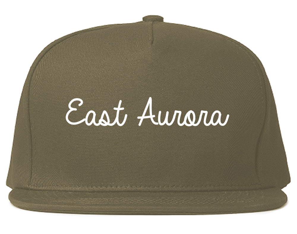 East Aurora New York NY Script Mens Snapback Hat Grey