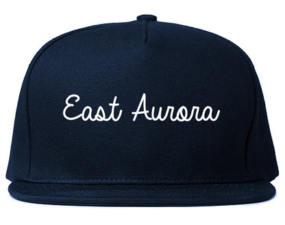 East Aurora New York NY Script Mens Snapback Hat Navy Blue