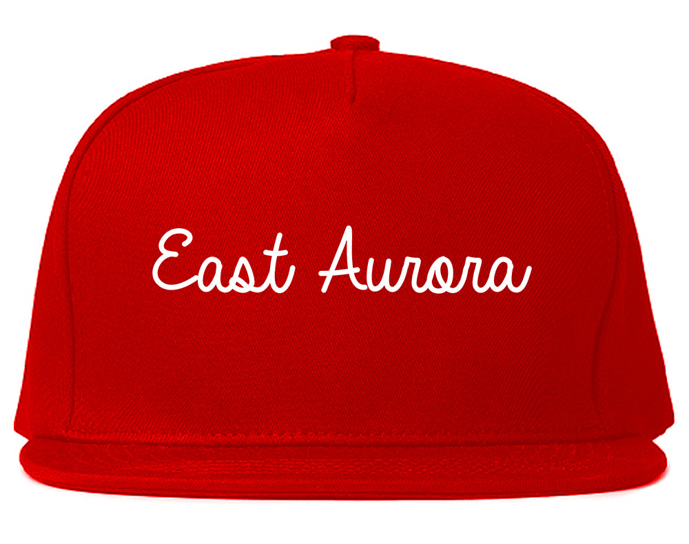 East Aurora New York NY Script Mens Snapback Hat Red