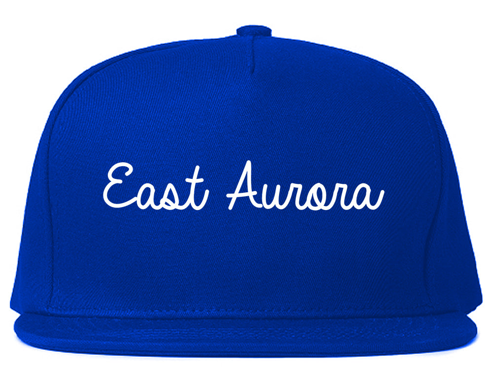 East Aurora New York NY Script Mens Snapback Hat Royal Blue