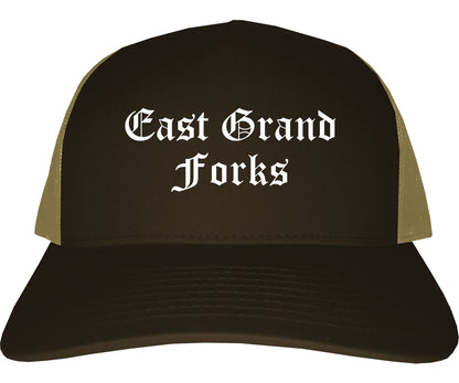 East Grand Forks Minnesota MN Old English Mens Trucker Hat Cap Brown