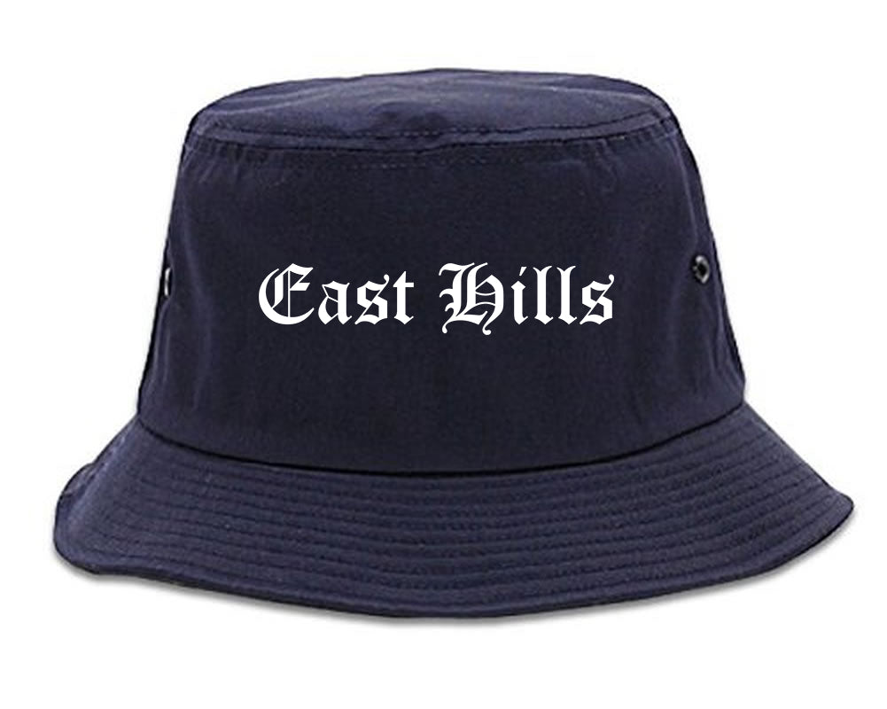 East Hills New York NY Old English Mens Bucket Hat Navy Blue