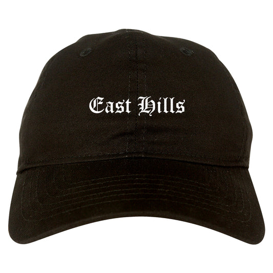 East Hills New York NY Old English Mens Dad Hat Baseball Cap Black