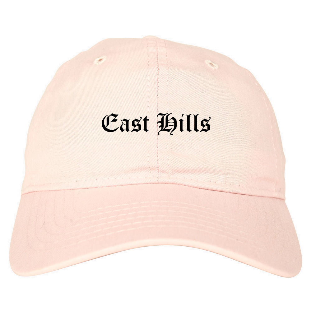 East Hills New York NY Old English Mens Dad Hat Baseball Cap Pink