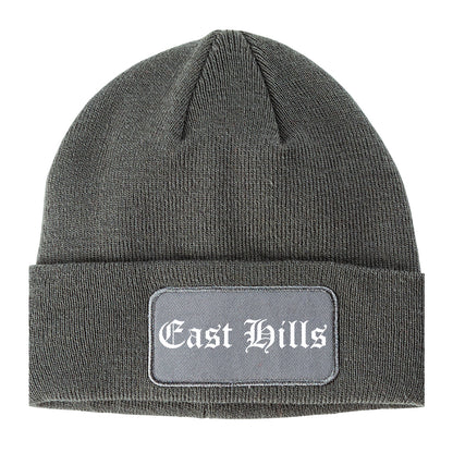 East Hills New York NY Old English Mens Knit Beanie Hat Cap Grey
